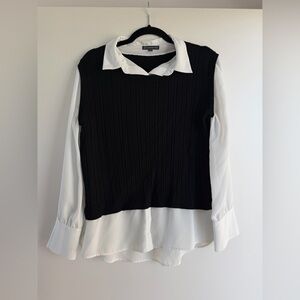 ADRIANNA PAPELL Twofer Cabel Knit Button Up Top